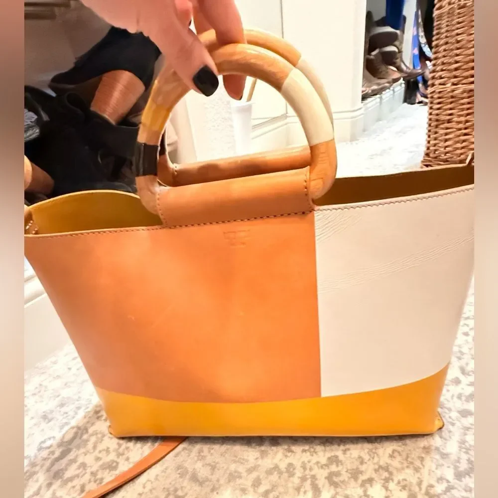 Tory Burch Tan and White Tote
